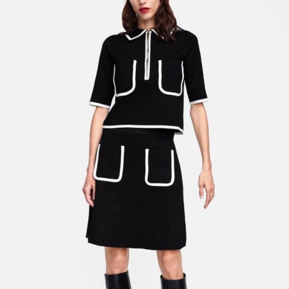 Zara Retro Line Contrast Collared Polo Sweater Top